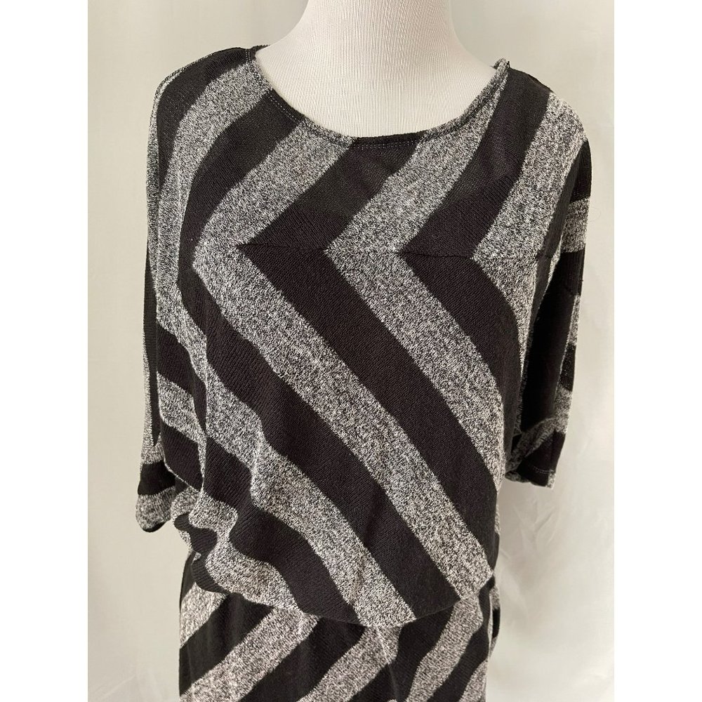 Max Studio Black/Gray Striped Half Sleeve Midi Knit Dress - Picture 2 of 11